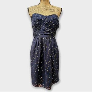 Shoshanna Strapless Black Gold Lurex Dot Dress, Size 6